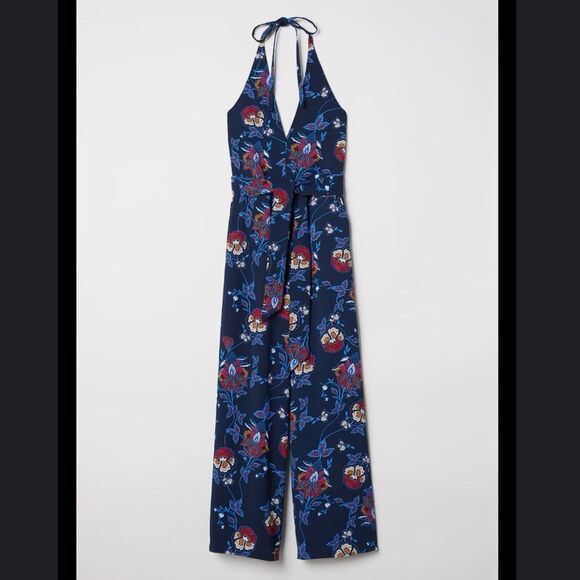 H&M Blue Floral Patterned Halter Jumpsuit - Picture 1 of 11